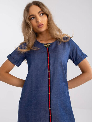 Dames Denim Blauwe Mini Jurk met Korte Mouwen