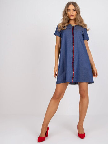 Dames Denim Blauwe Mini Jurk met Korte Mouwen